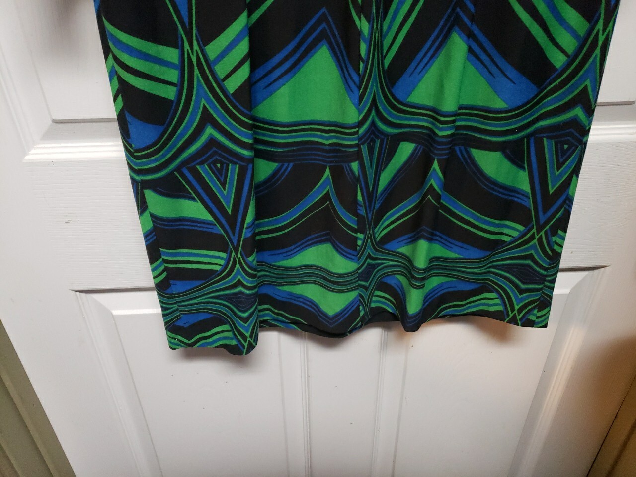 Vintage 90’s Dress Size 12 J. Taylor Green Blue Geometric 3/4 Sleeve Zipper Back