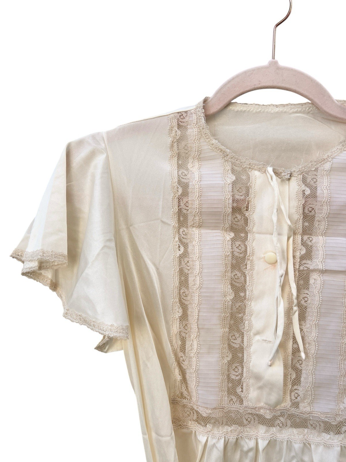 Sears Roebuck The Fashion Place Vintage Cream Sheer Nylon Two Pc Pajama Top Pant