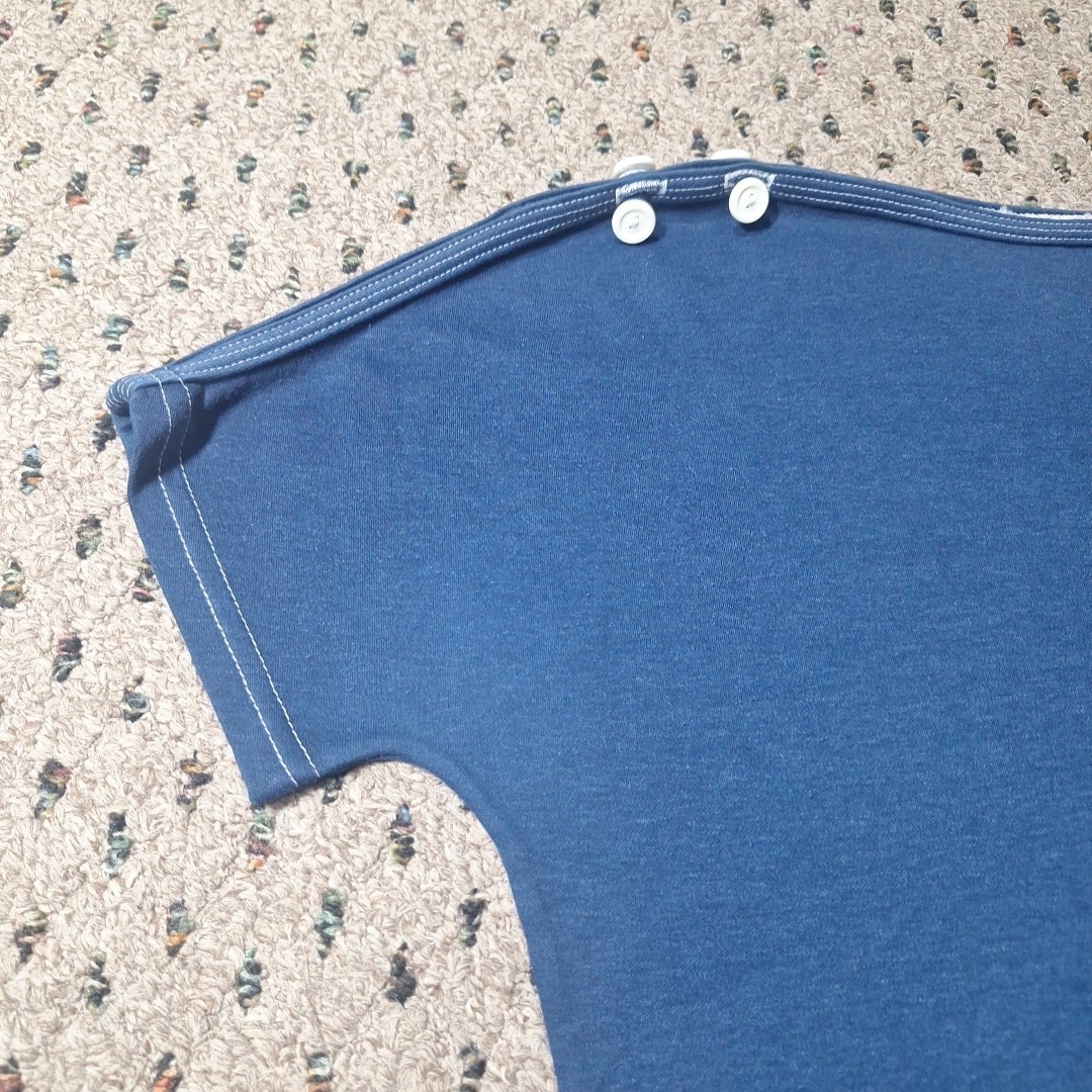 Vtg 70’s Womens Button Shoulder Blue T-Shirt Size L
