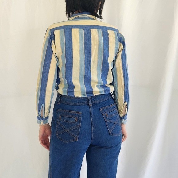 60s/70s Blue and Cream Striped Button Down