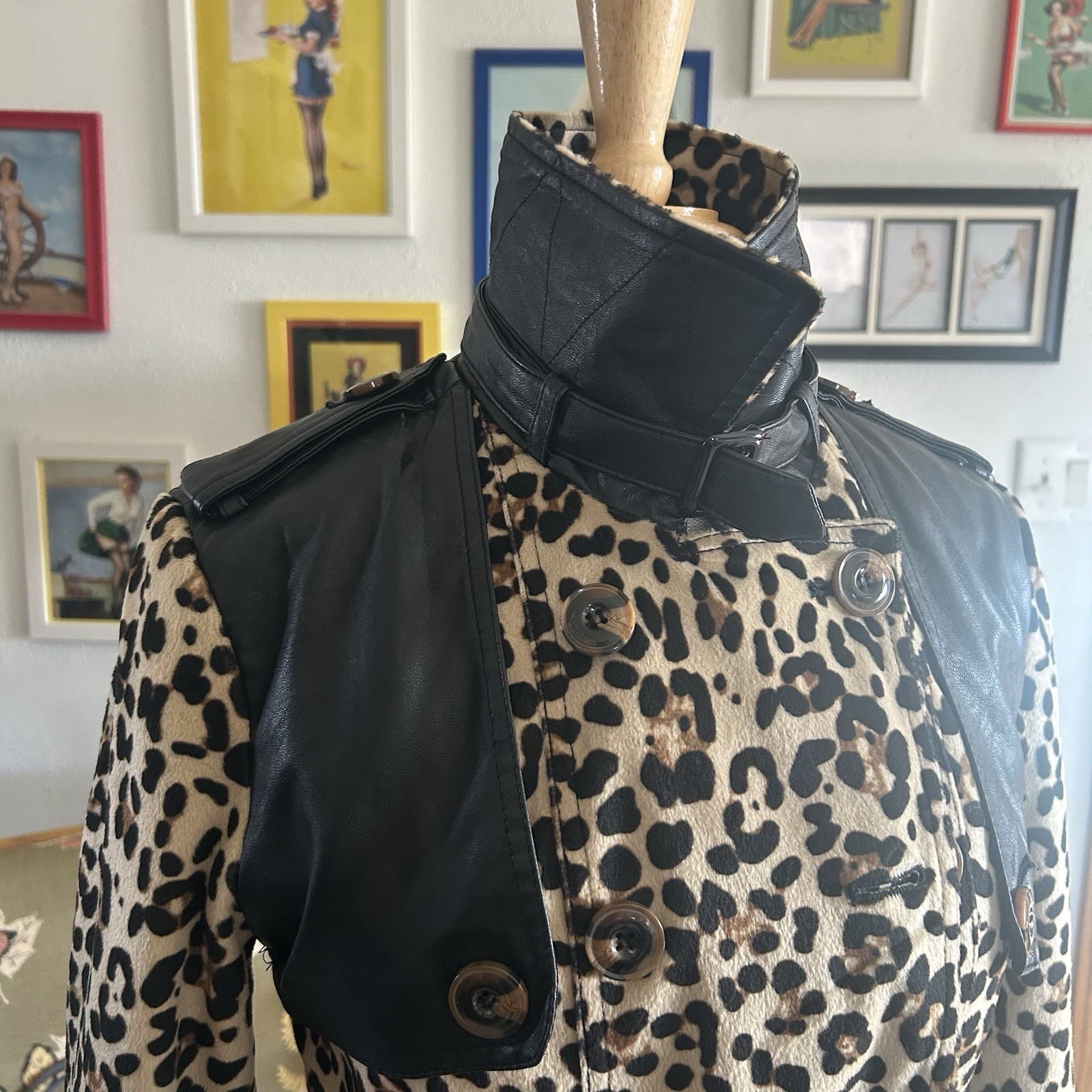 Retro 1950s style Coat | Leopard | Trench | Belted | S M | Colorblock | 60s