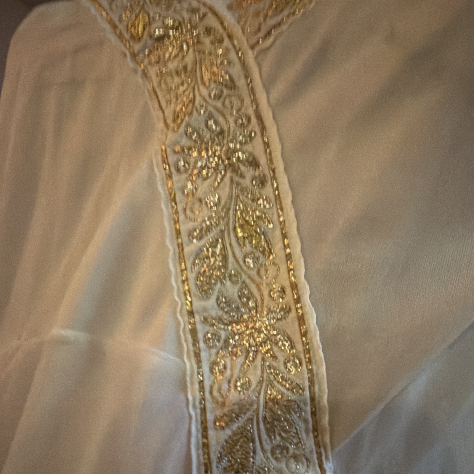 Vintage 1950’s Vanity Fair Gold Tag Chiffon Nightgown Dress Gold Embroidered 3
