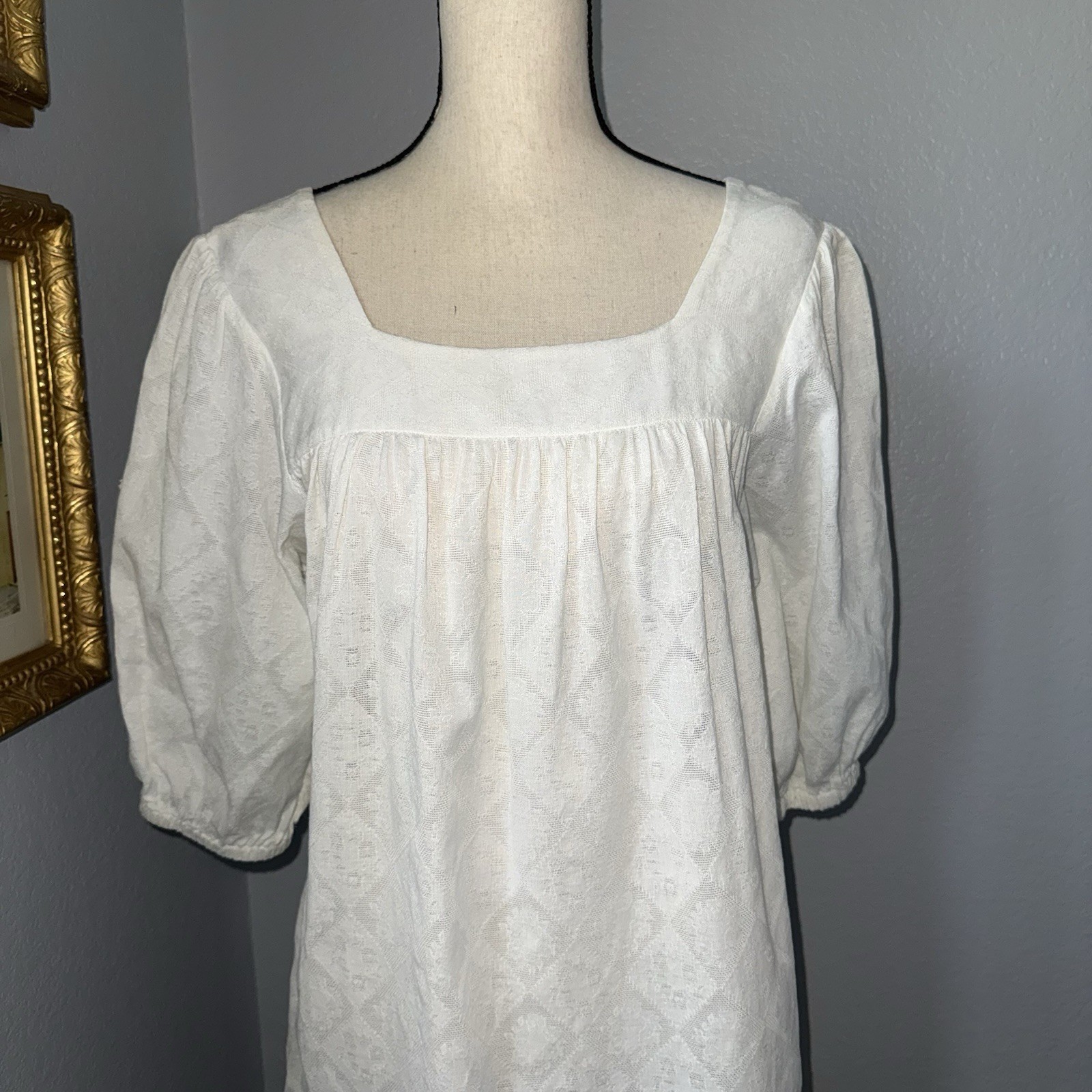 Vintage 80s White Prairie Dress Boho Farmhouse Lace Soft Girl Medium Periphery