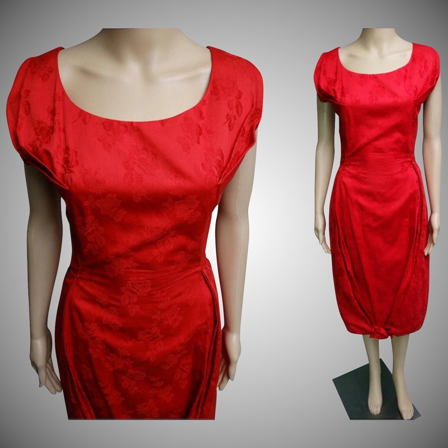 Vintage 1950s Red Cocktail Dress M. Nadler Cotton Sateen AS IS