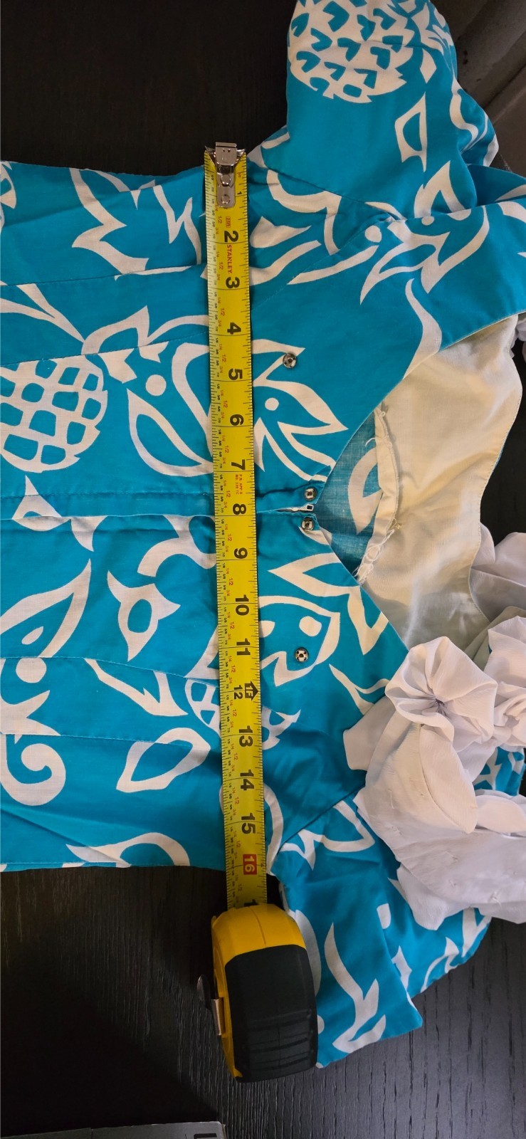 VTG Ja-Na of Hawaii Muumuu Dress Blue Pineapple Print Yoyo Ruffle Collar S/M