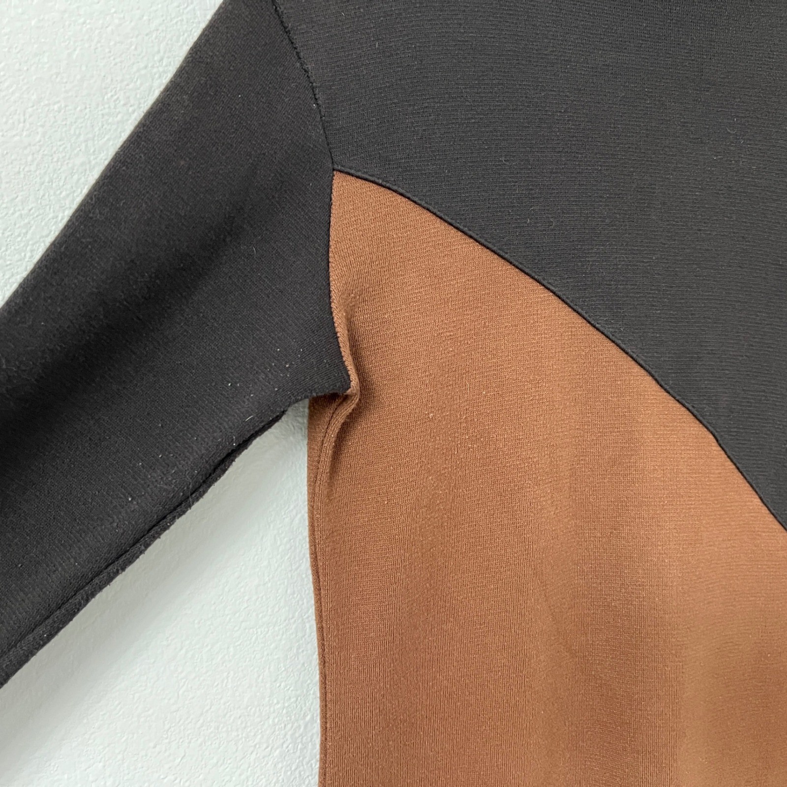 Vintage 90s Stylework Brown Black Colorblock Midi Dress Mock Neck Mod Minimalist