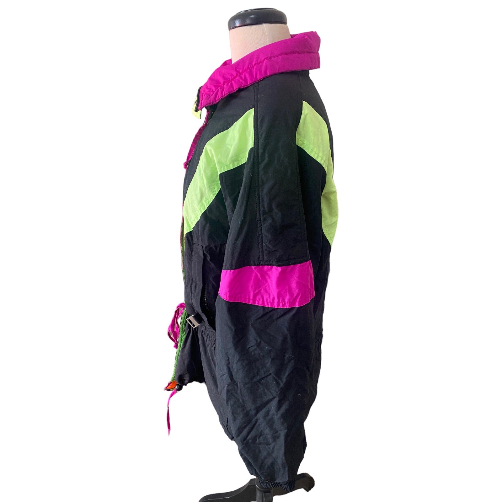 VTG Retro Cornice Color Block Black Purple & Neon Green Ski Jacket Ladies Sz M
