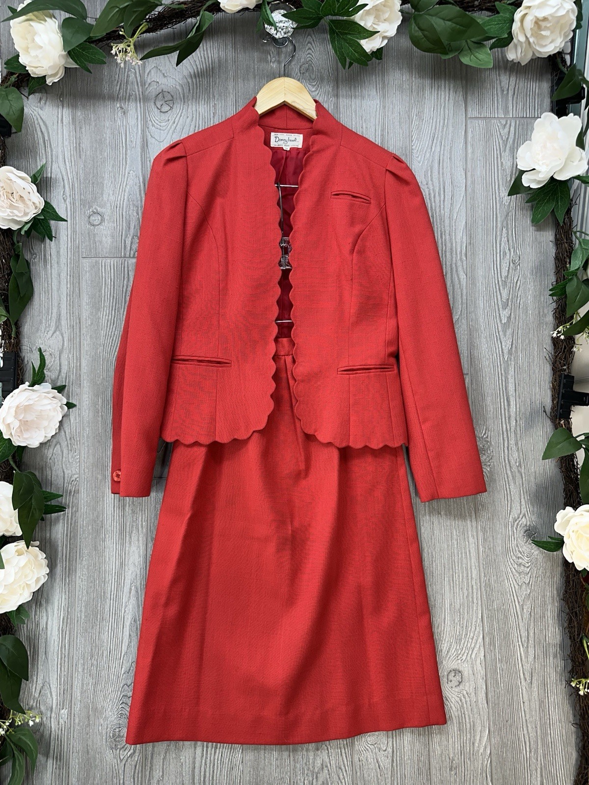 Skirt Suit Set Donny Brook Red Blazer Jacket And Skirt Size 7/8 Vintage