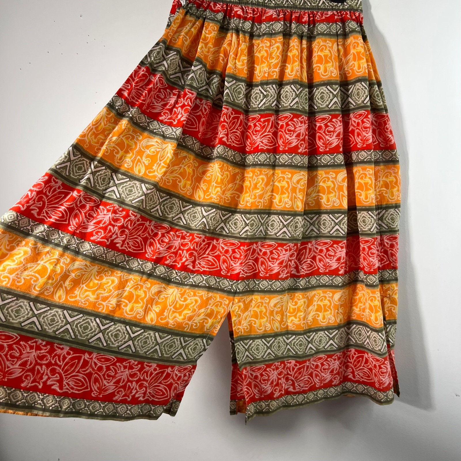 Adam Douglas Vintage 90s 2 Piece Silk Skirt Set Red Orange Floral Geometric XL
