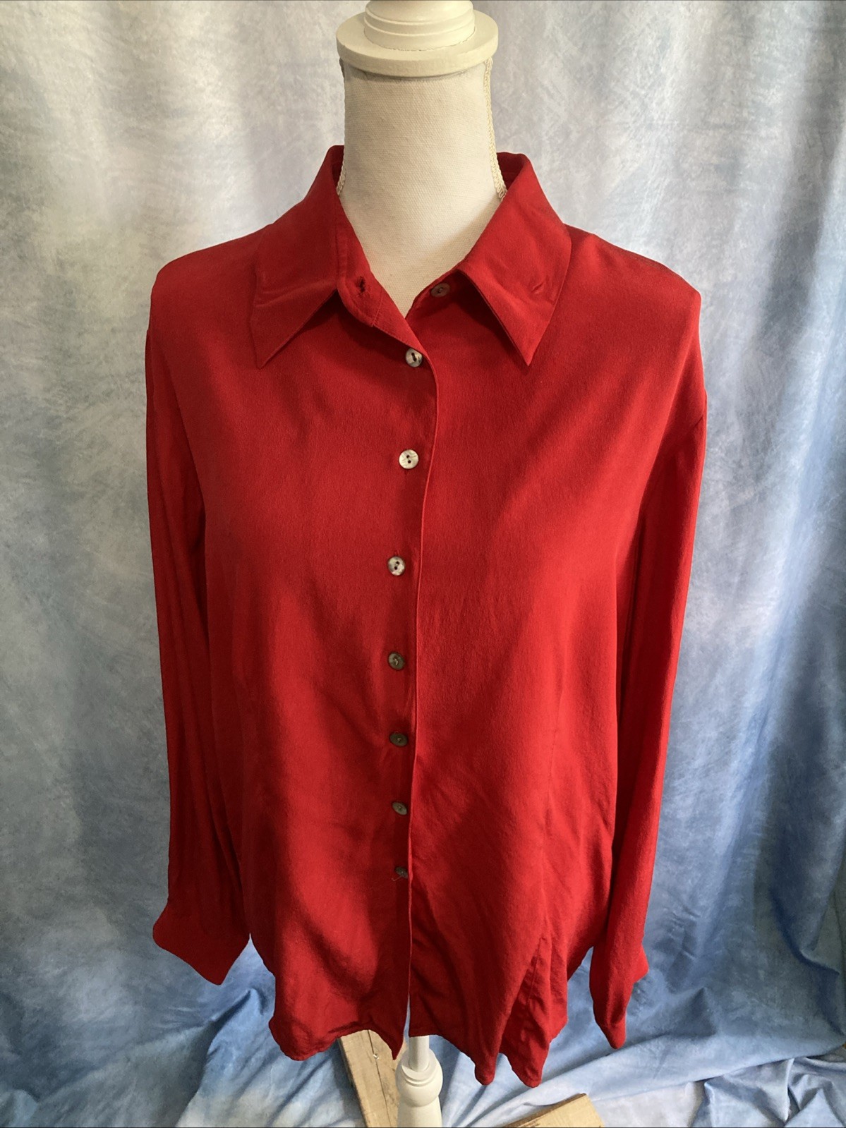 Vtg 90s August Max Woman Red 100% Silk Shirt Blouse 18W Plus Formal Career Top