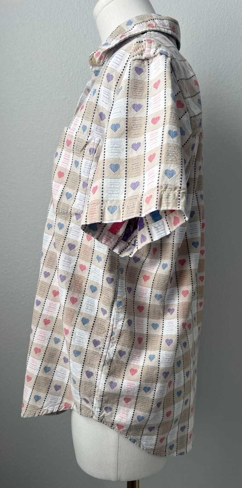 Vintage CB Cascade Blues Valentines Heart Gingham Button Up Women’s Shirt Medium