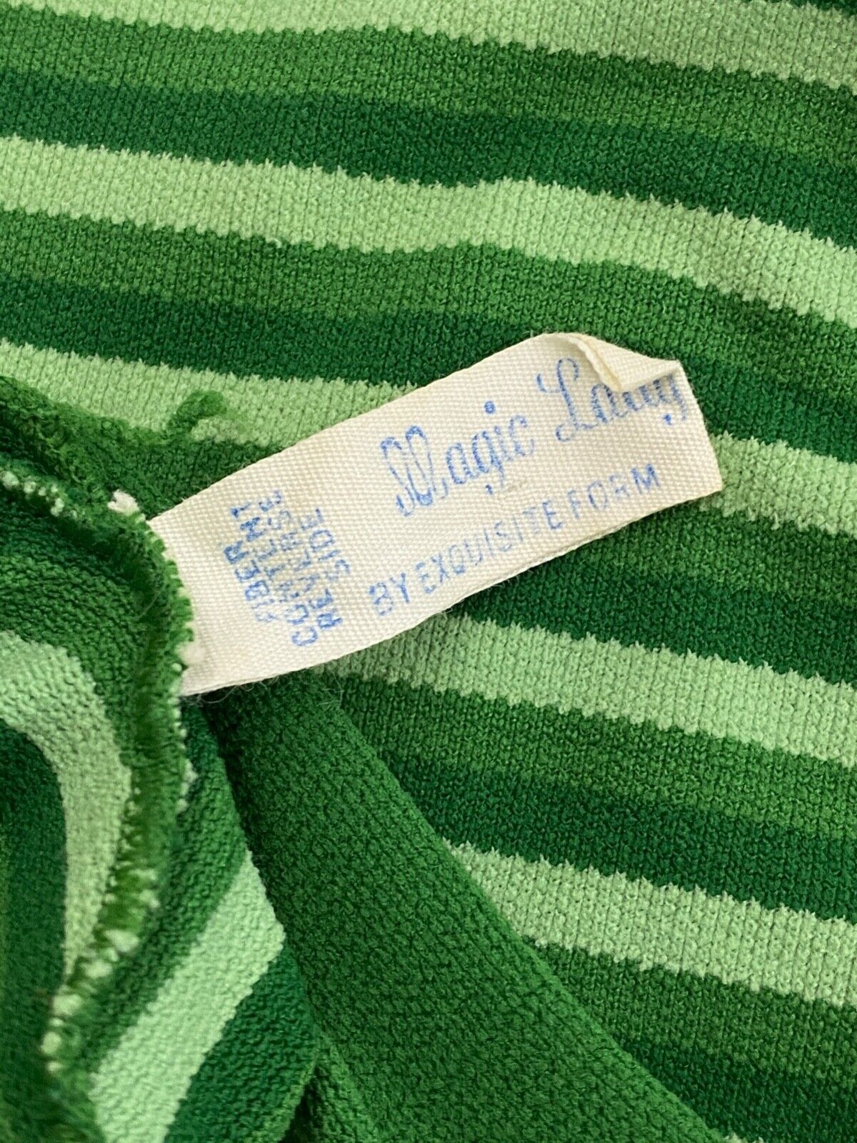 Vintage 1970s green striped bodysuit, short sleeve shirt top blouse boat neck M