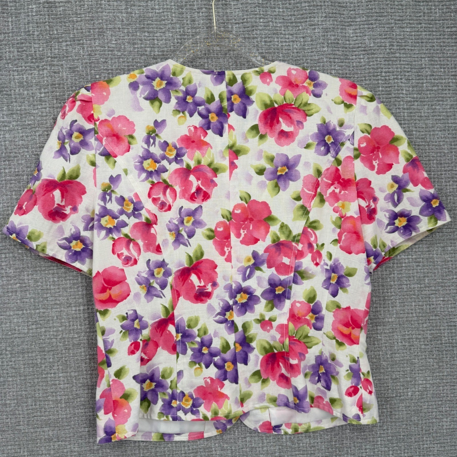 Vintage Talbots Petites Skirt Set Womens 10P Pink Purple Floral Linen Cottage