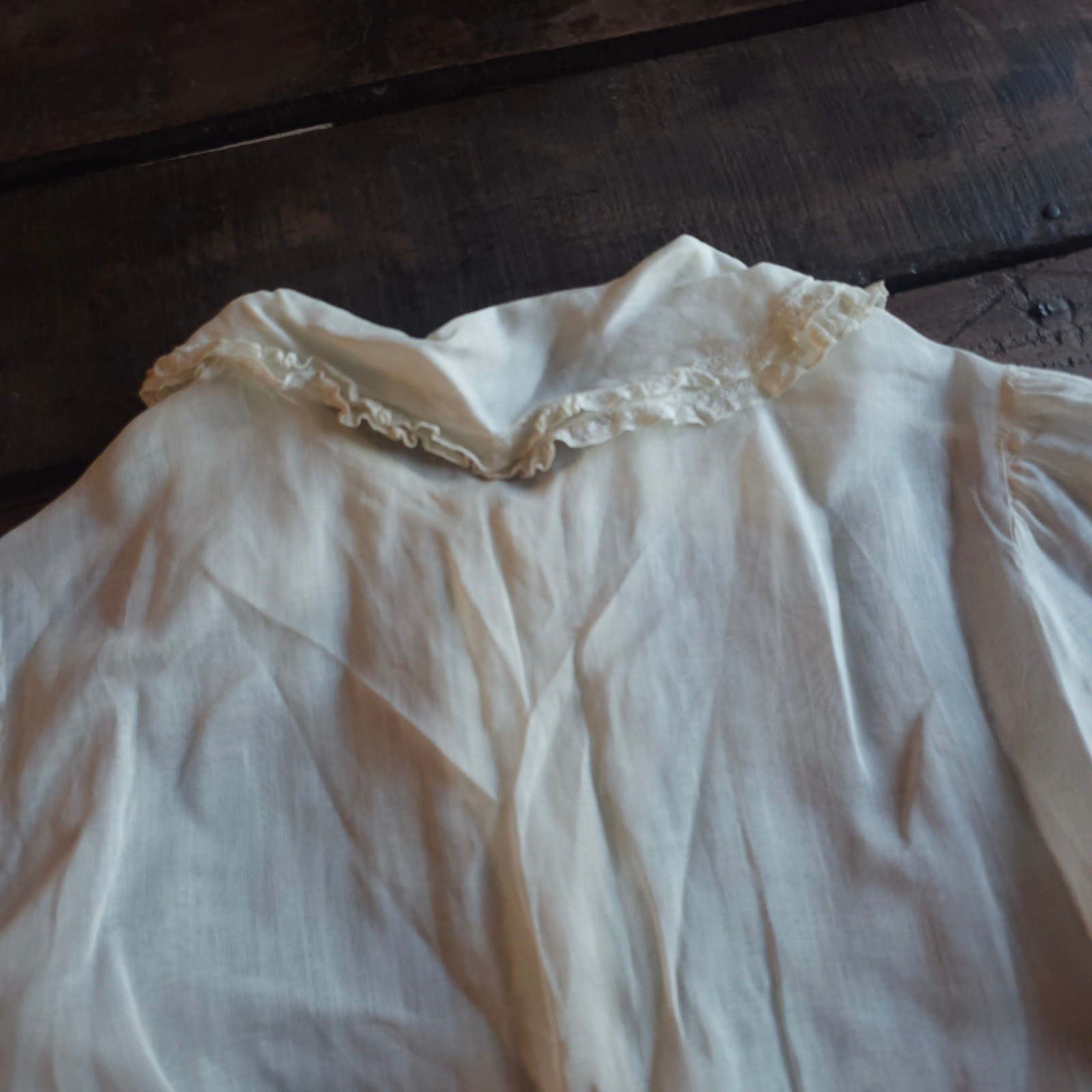 Antique White Cotton Lawn Blouse Pintuck Lace Trim Edwardian Short Sleeve Top