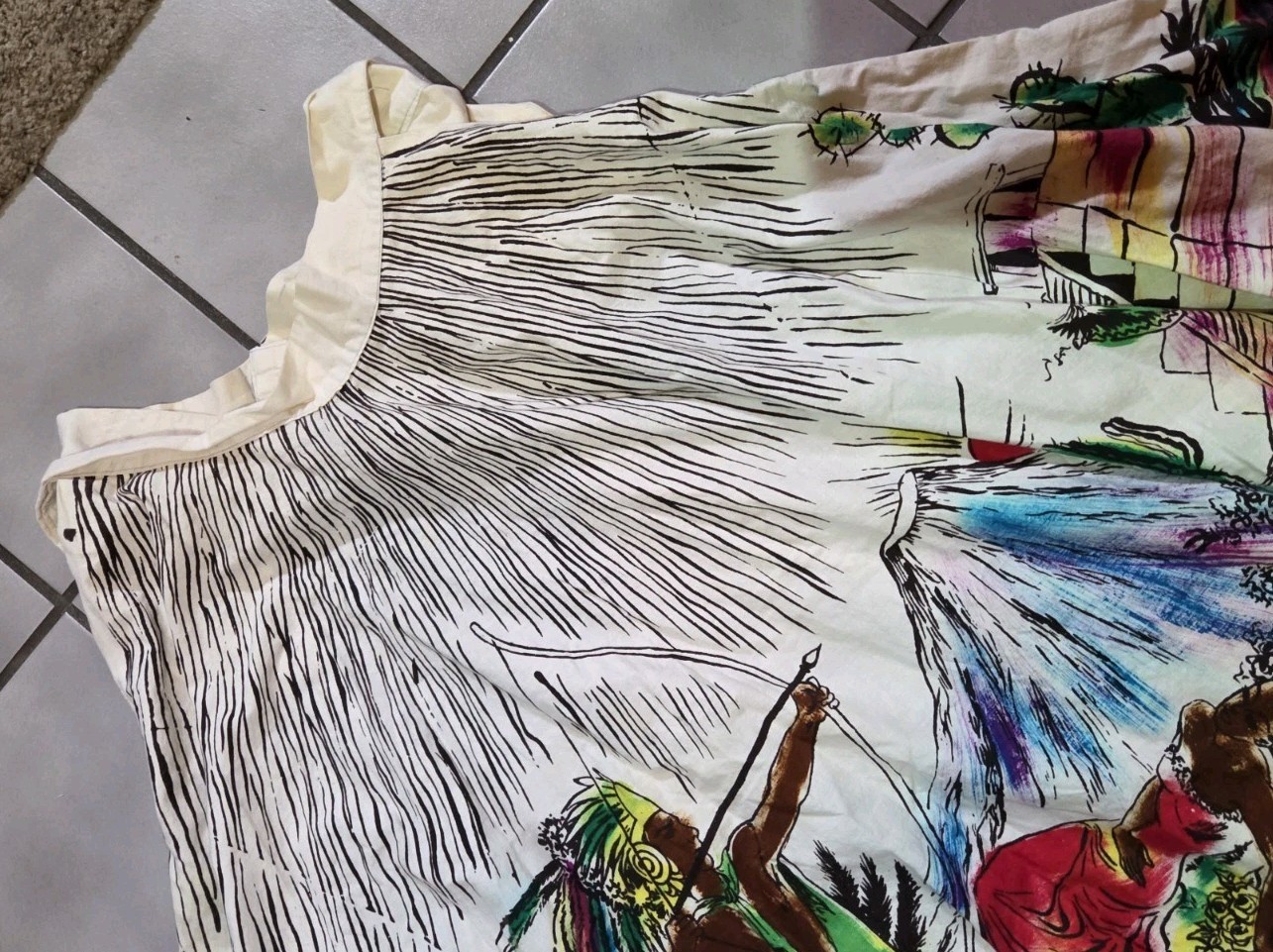 Vintage 50s Azteca De Mexico Hand Painted Circle Skirt Sz XS/S Pocket Stain