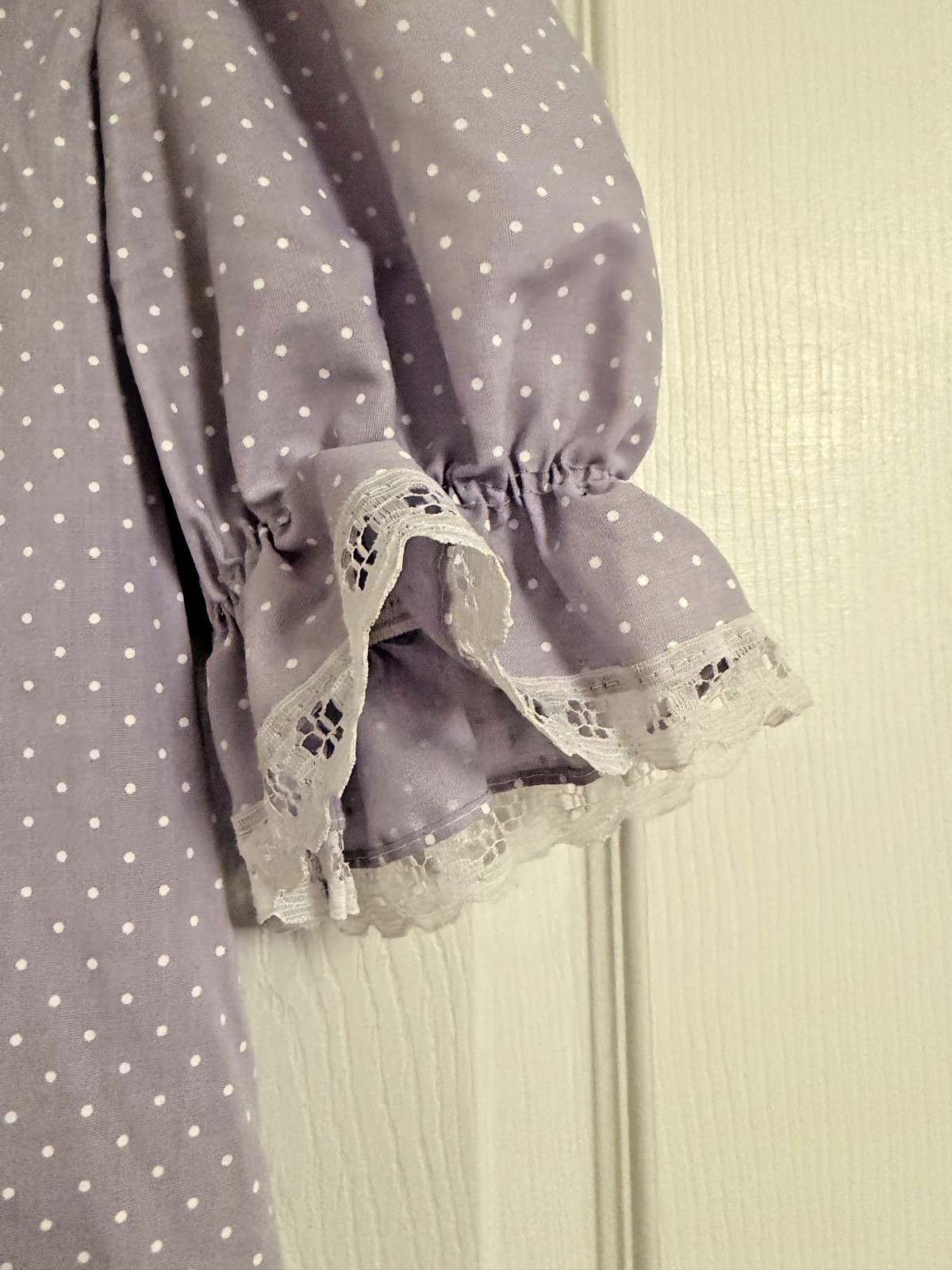 Vintage Malco Modes Partner’s Please Prairie Blouse Lavender Polka Dot USA 15/16