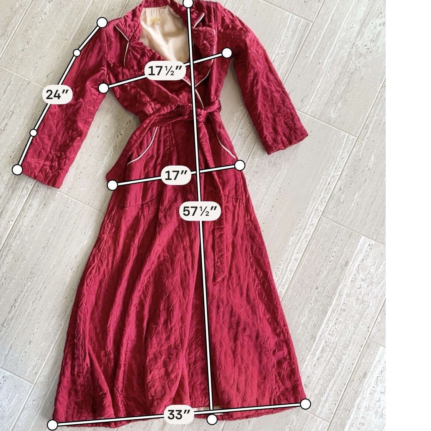 Vintage Textron Quilted Robe Womens Medium Red Satin Long Belted Loungewear