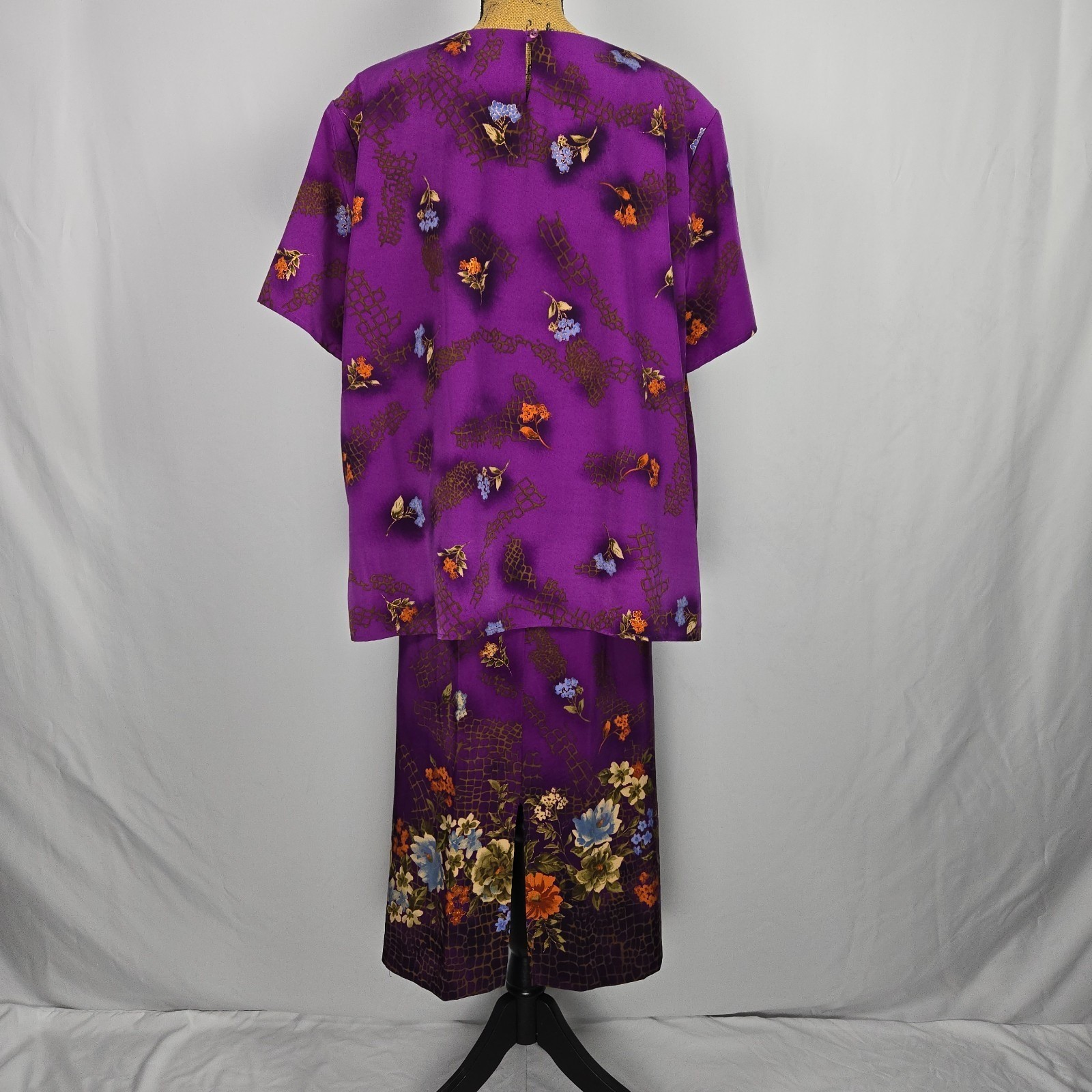 VTG Maggie Sweet Skirt Set 3X 2X Purple Floral 2Pc Midi Co-ord Y2K Cottagecore