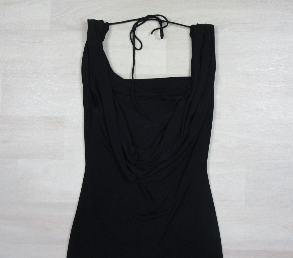 Vintage Y2K Spense Little Black Dress Low Cowl Back (XS) Slinky Mini Bodycon