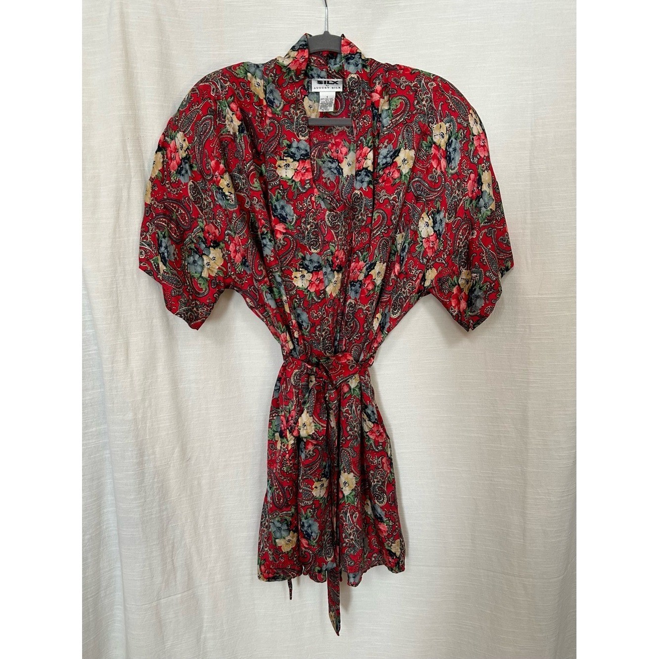 100% Silk Vintage august silk Floral Paisley Tie-Waist Mini Slip Dress & Robe