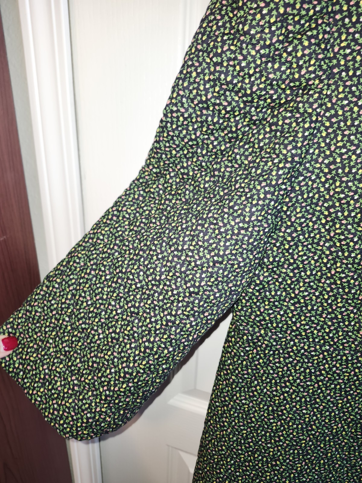 VINTAGE HAND/HOME MADE HOUSECOAT/ROBE QUILTED GRANNIE CORE/AMISH GREEN SZ. S/M