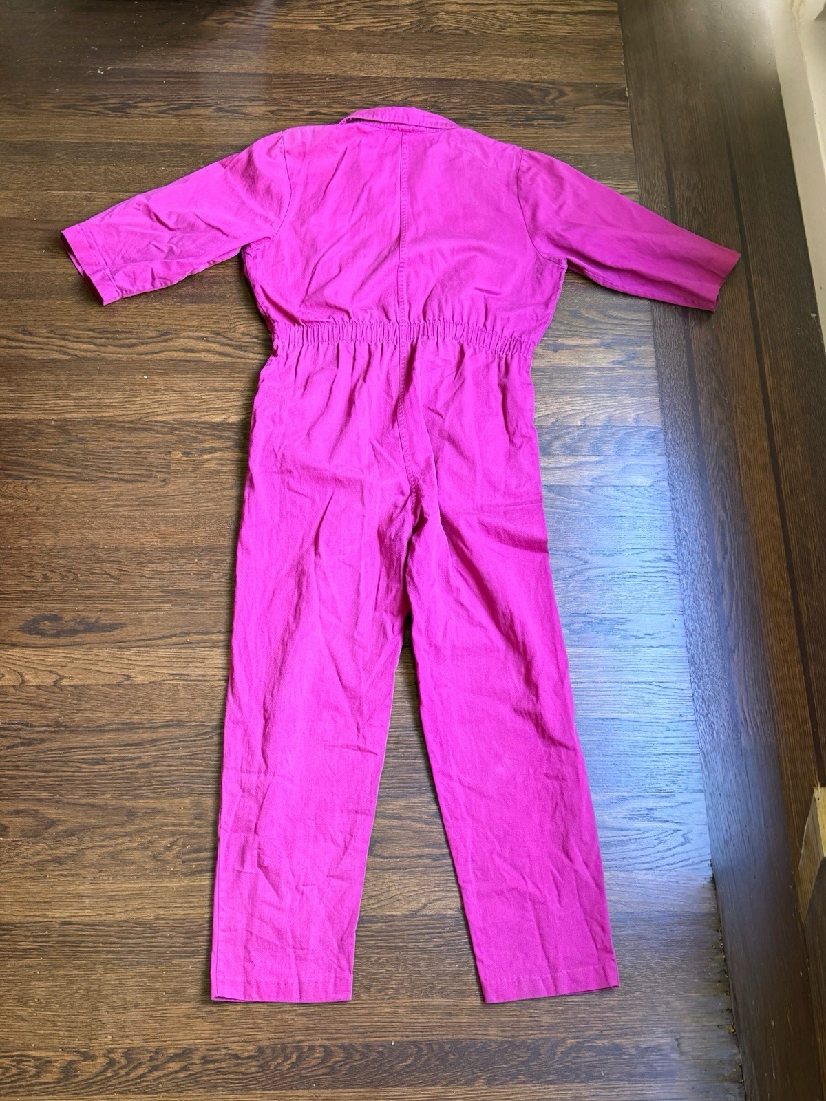 Vintage 80s Magenta Hot Pink Cotton Boilersuit Jumpsuit Size M