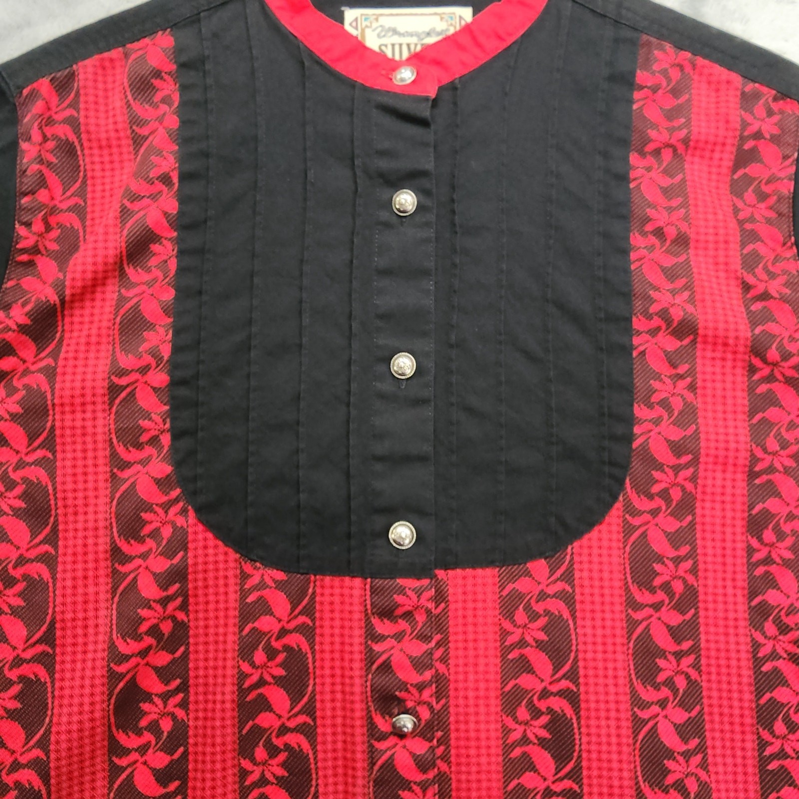 Vintage 80s Wrangler Silver Lake Top Womens M Red Black Long Sleeve Western