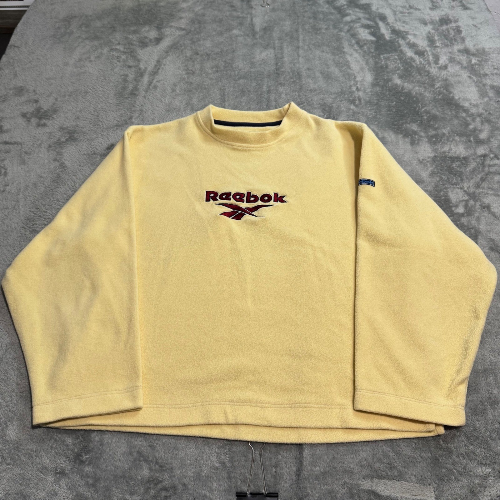 Vintage 90s Reebok Freestyle Fleece Sweatshirt Yellow Embroidered Logo Womens M