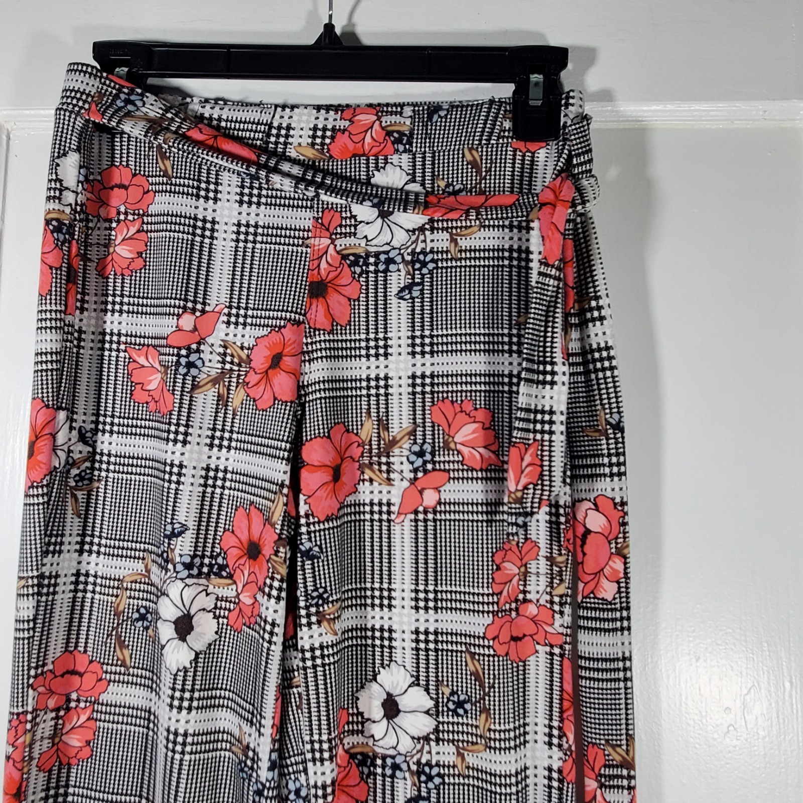 Vintage Y2K Hot Kiss Plaid Floral Wide Leg Pants High Waisted Flare Small