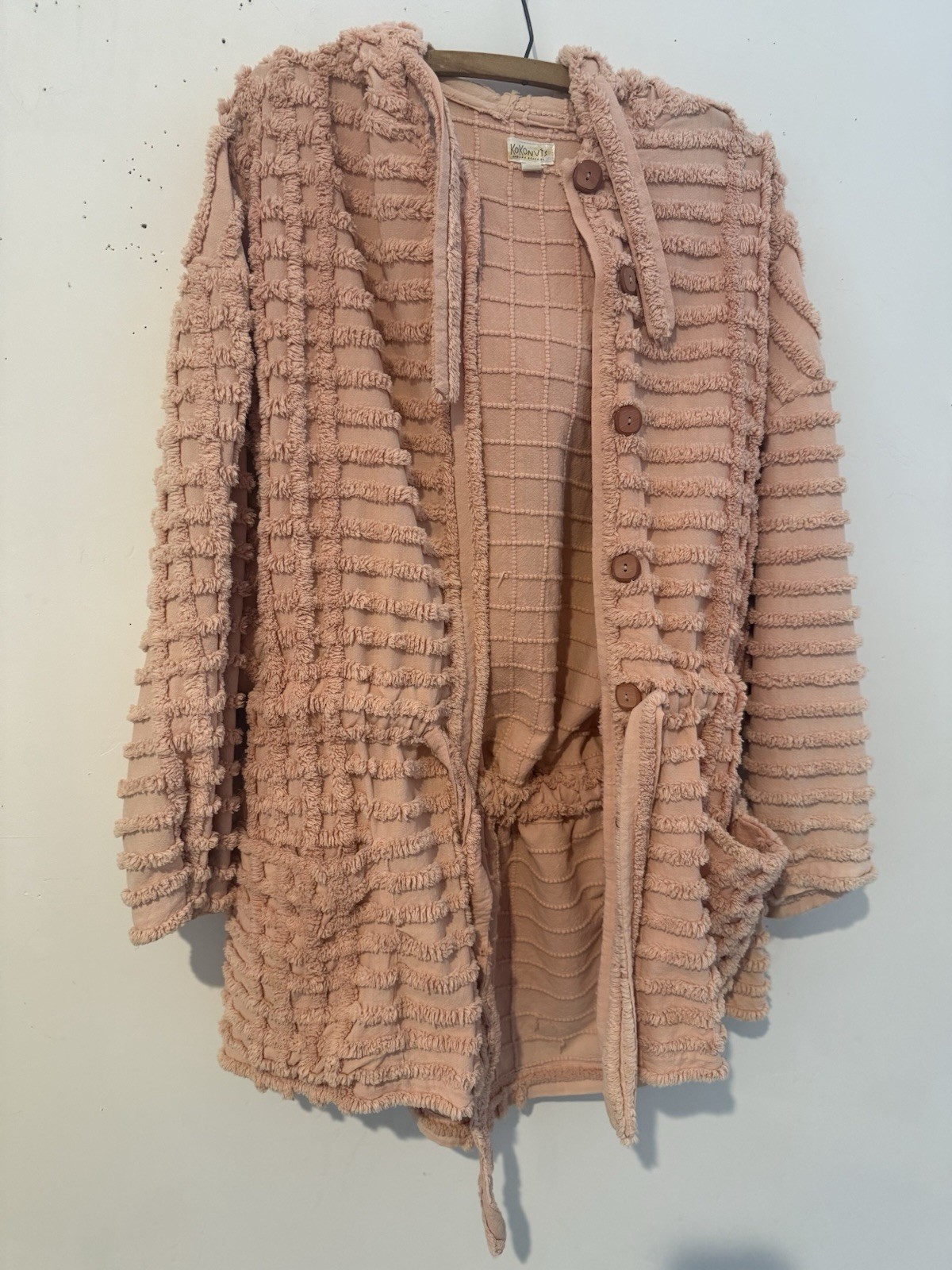 Vintage Chenille Jacket W Tie Peach Kokonuts Laguna Beach M/L One Of A Kind