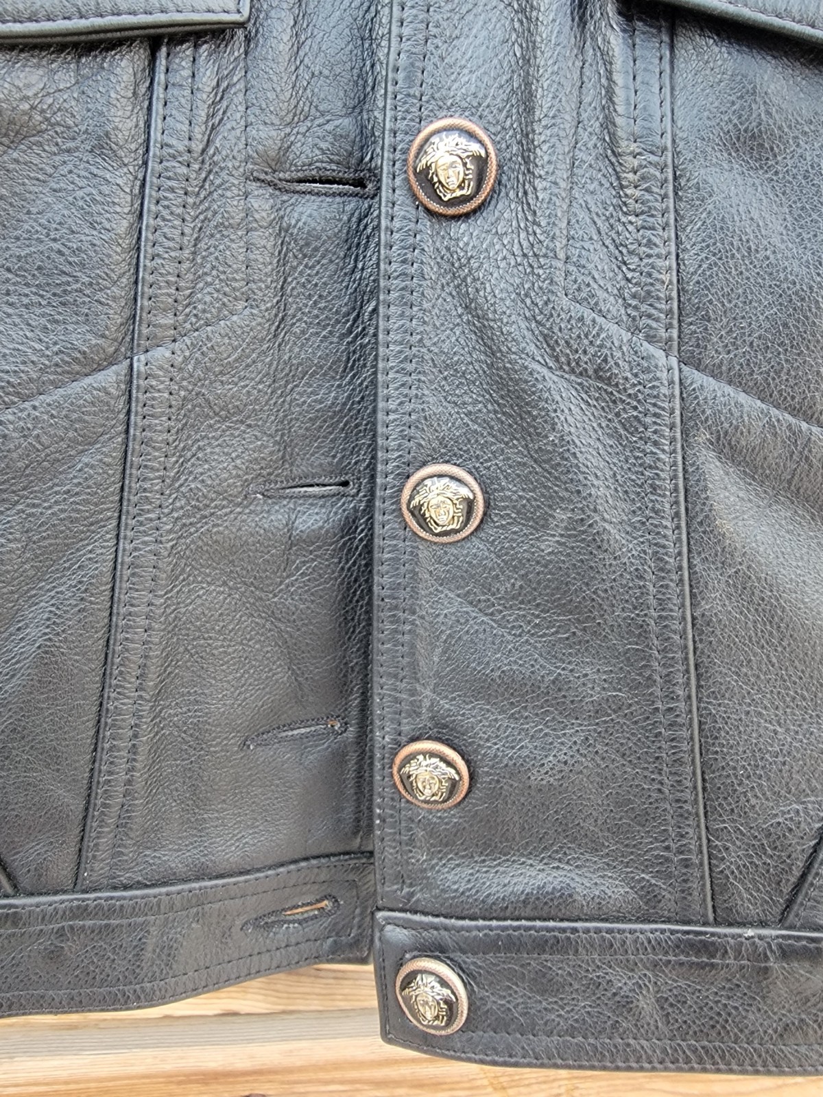 Versace Jeans Couture Vintage 90’s Women Leather Trucker Jacket Sz Sm