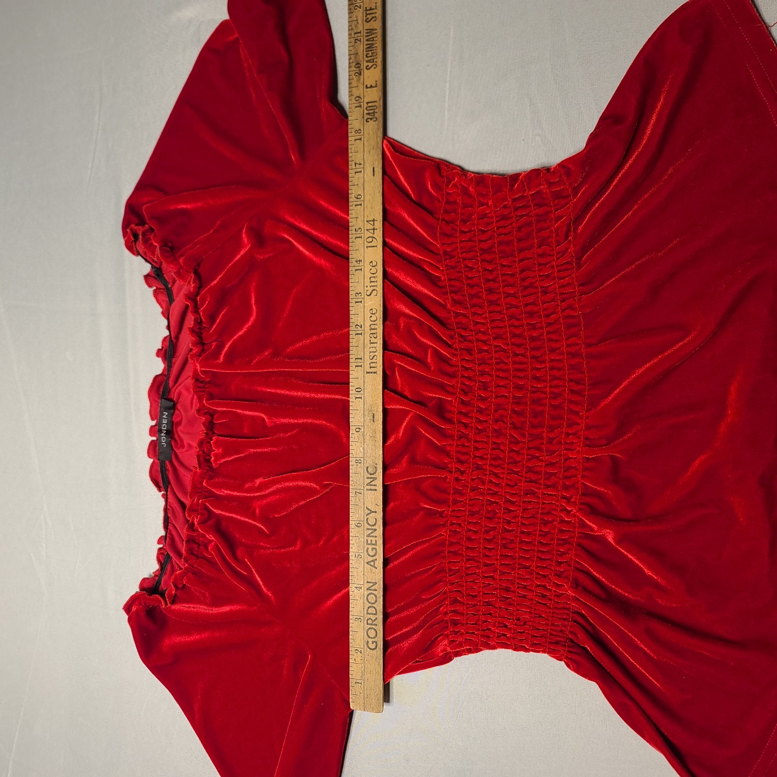 Vintage Jonden Red Velvet Blouse M Square Neck Long Sleeve Smocked Cuffs 90’s