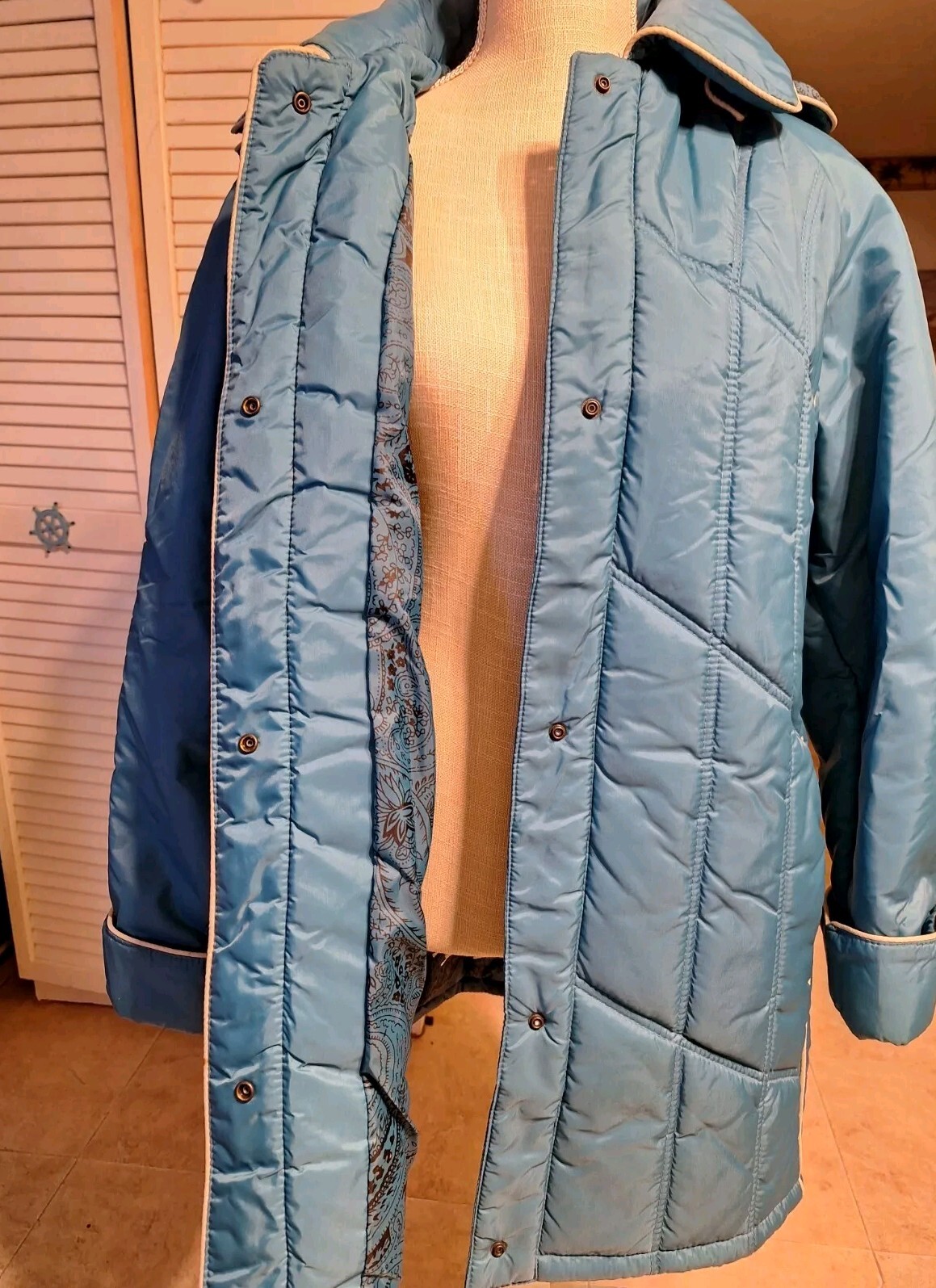 Vintage Rare 3/4 Length Teal Coat Size 14 Flattering Figure Fit Snap Closer