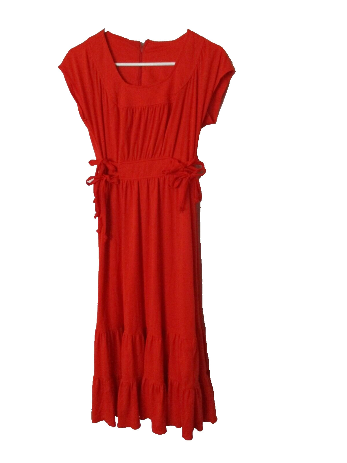 Vintage 1970s Dress Red disco polyester nylon S bows