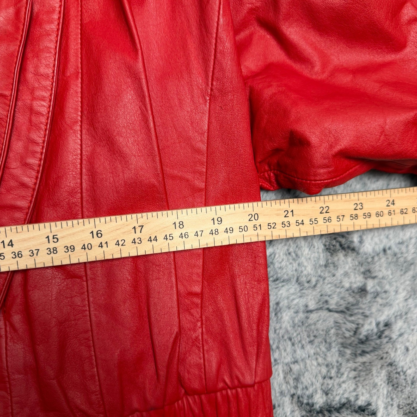Out of Bounds Red Leather Bomber Jacket Collared Elastic Waist Size S