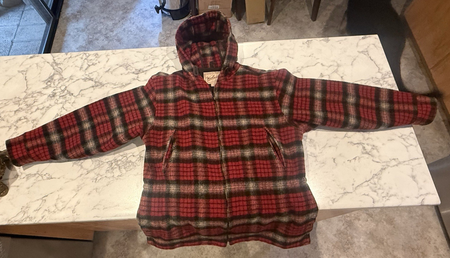 Vintage Woolrich Red Plaid Coat 44 Chest Chore Work Casual Jacket Womens M Men S