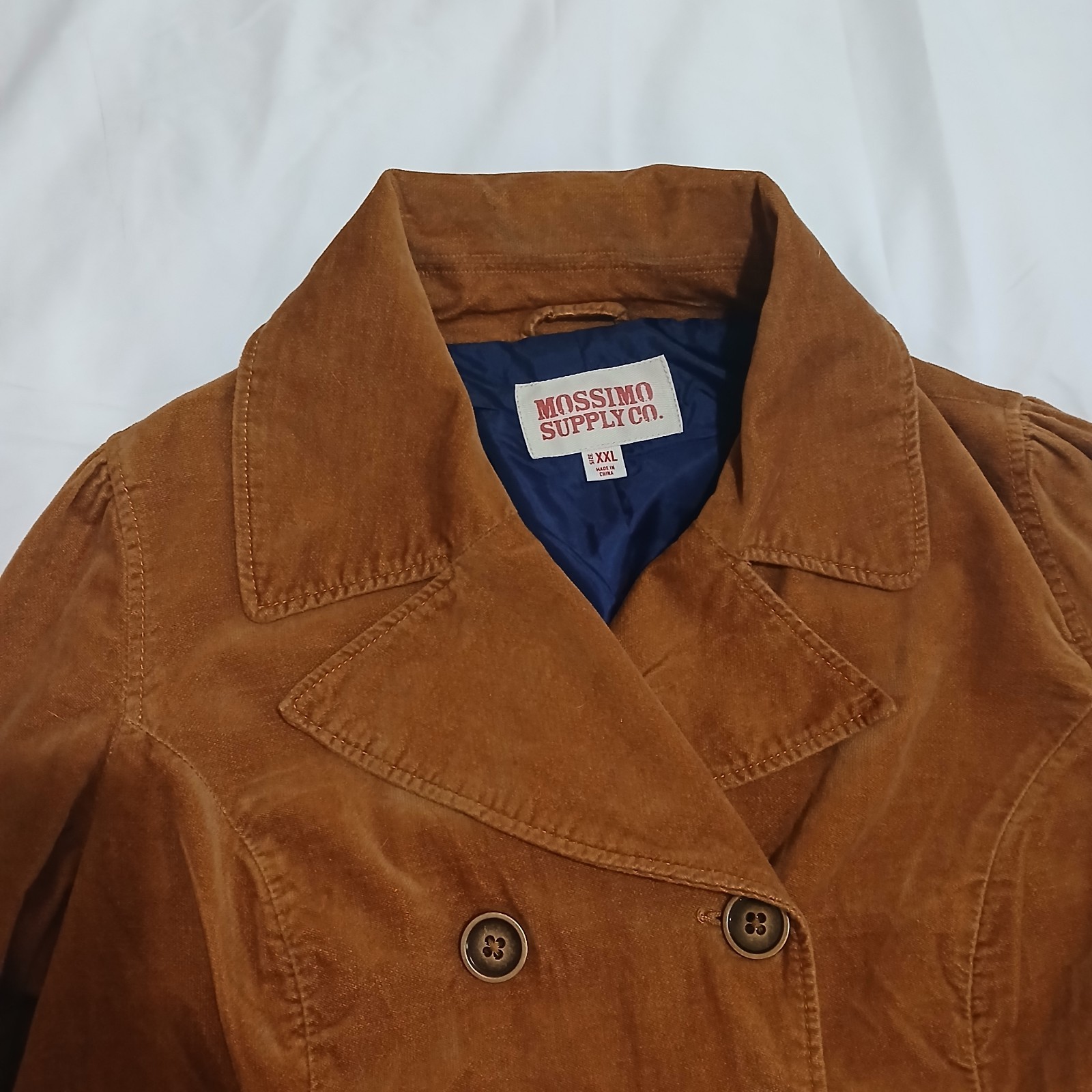 Mossimo Supply Co Corduroy Pea Coat Women L Brown Double Breasted Y2K 90s Retro