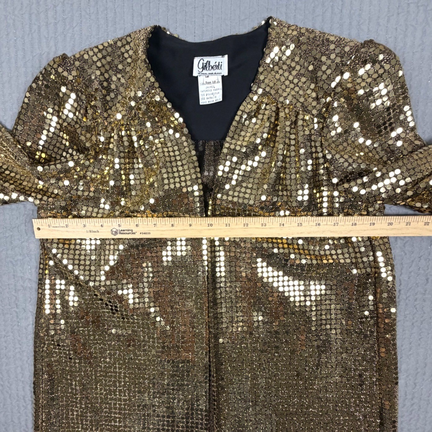 Vintage Gilberti Gold Sequin Open Front Jacket Metallic Disco Party Glam USA 12