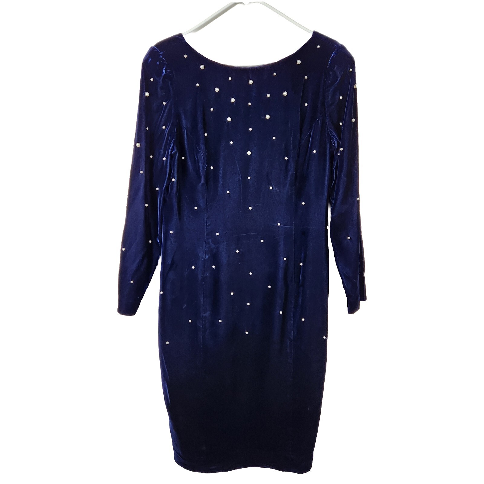 Vintage Morton Myles For The Warrens Navy Velvet Pearl Dress Sz 12 Old Money 80s