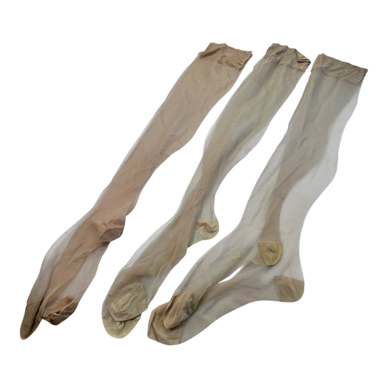 3 pair Vintage Sheer Line 100% DuPont Nylon Stockings Tan Nude Burlesque Retro