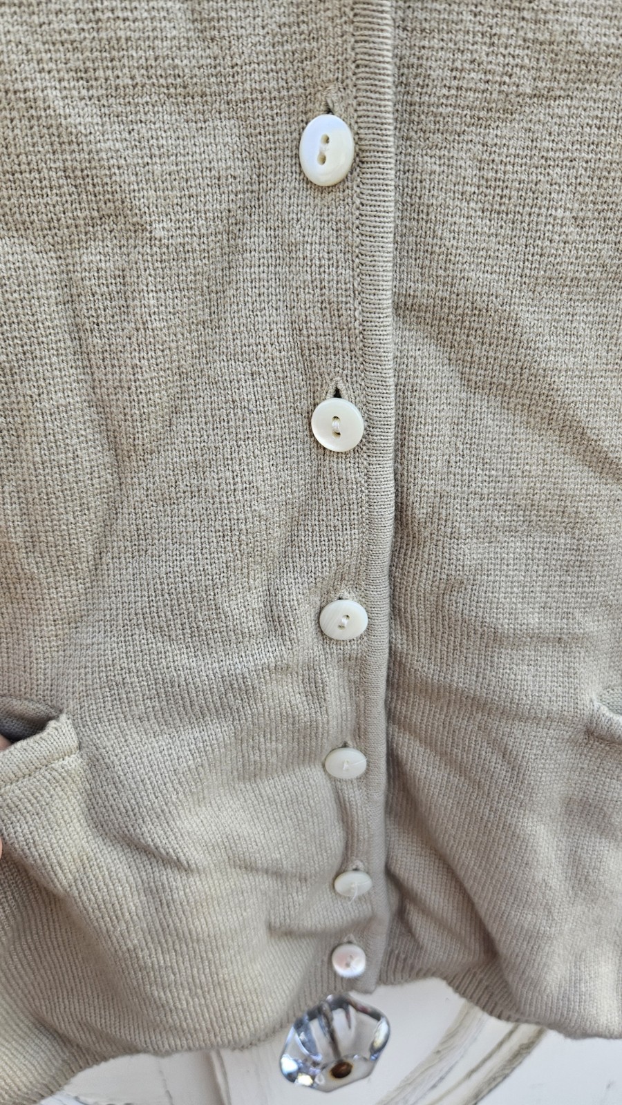 Vintage Pringle Of Scotland Beige 100% Cotton Front Pocket Cardigan Size L