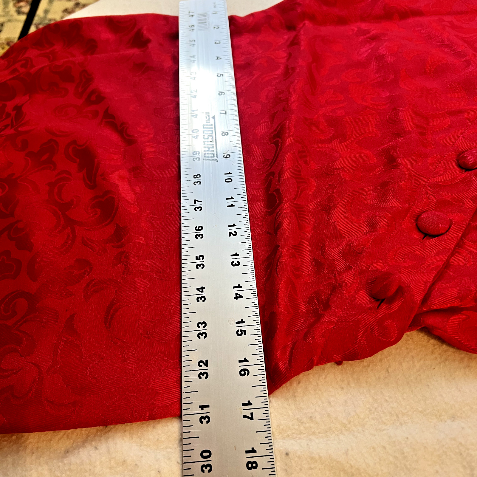 Hasting Smith Vtg Silk Dress 12 Red Jacquard Shoulder Pads 90’s Christmas Party