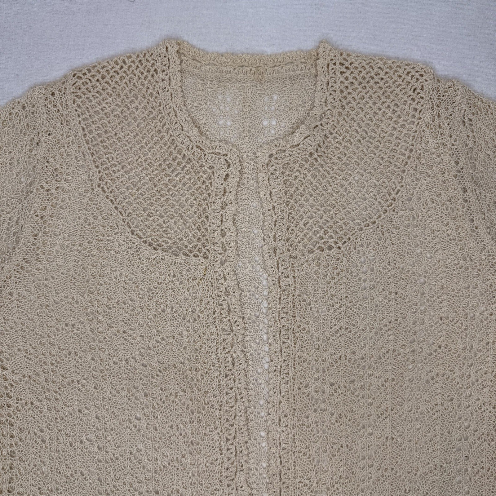Vintage Handmade Crochet Cardigan Cream Cottagecore Fairycore Lace Top