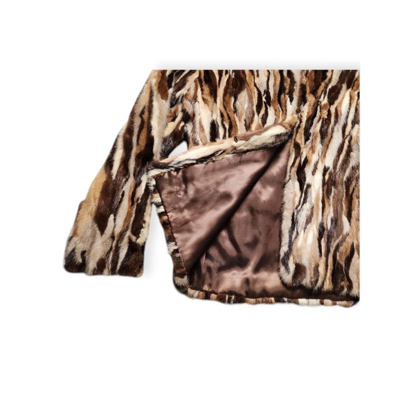 Vintage Schiaparelli Paris Pieced Mink Fur Coat Brown Patchwork Fur Jacket Women