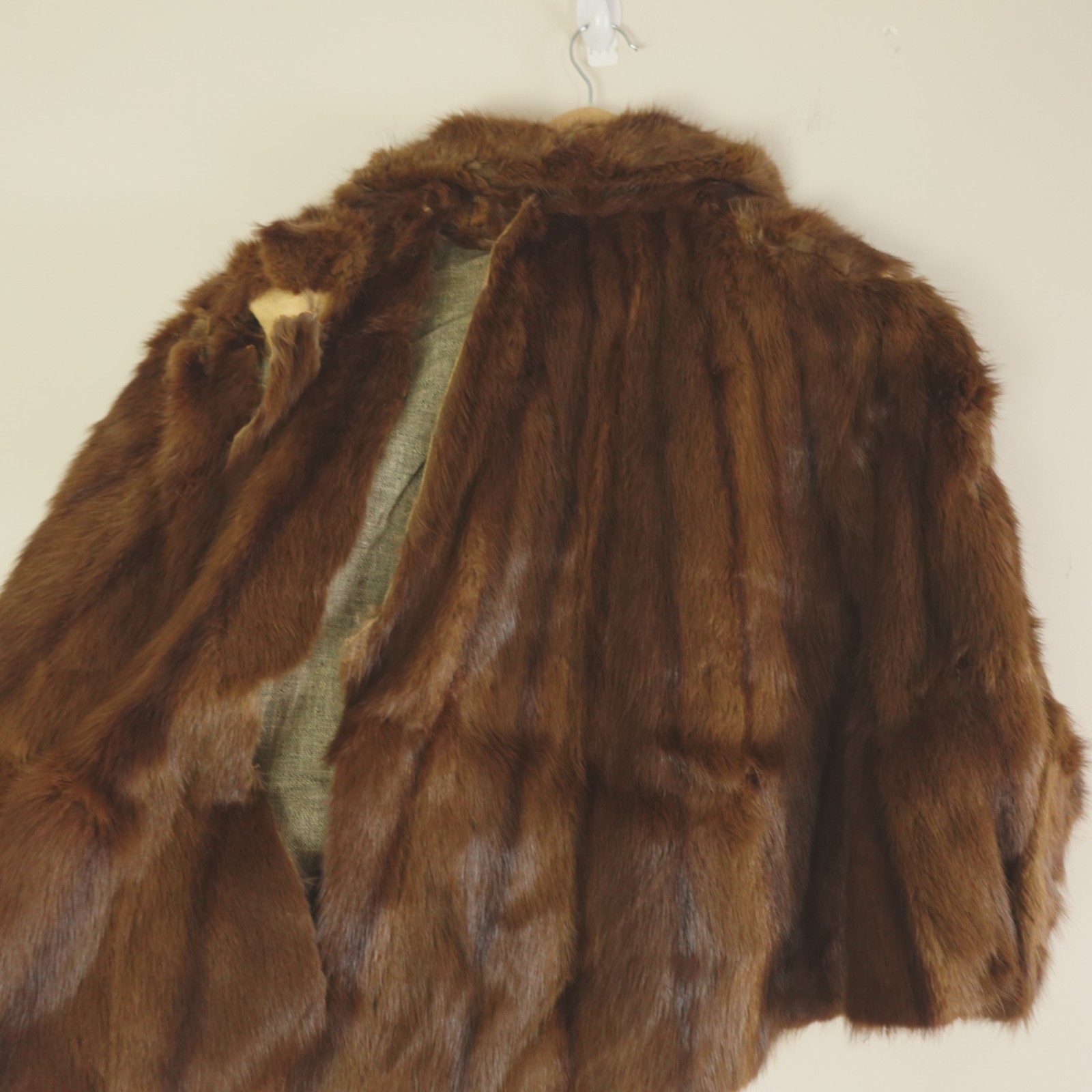 Vintage Mink Fur Jacket Capelet Short Swing Coat Brown Womens AS IS Repair Craft