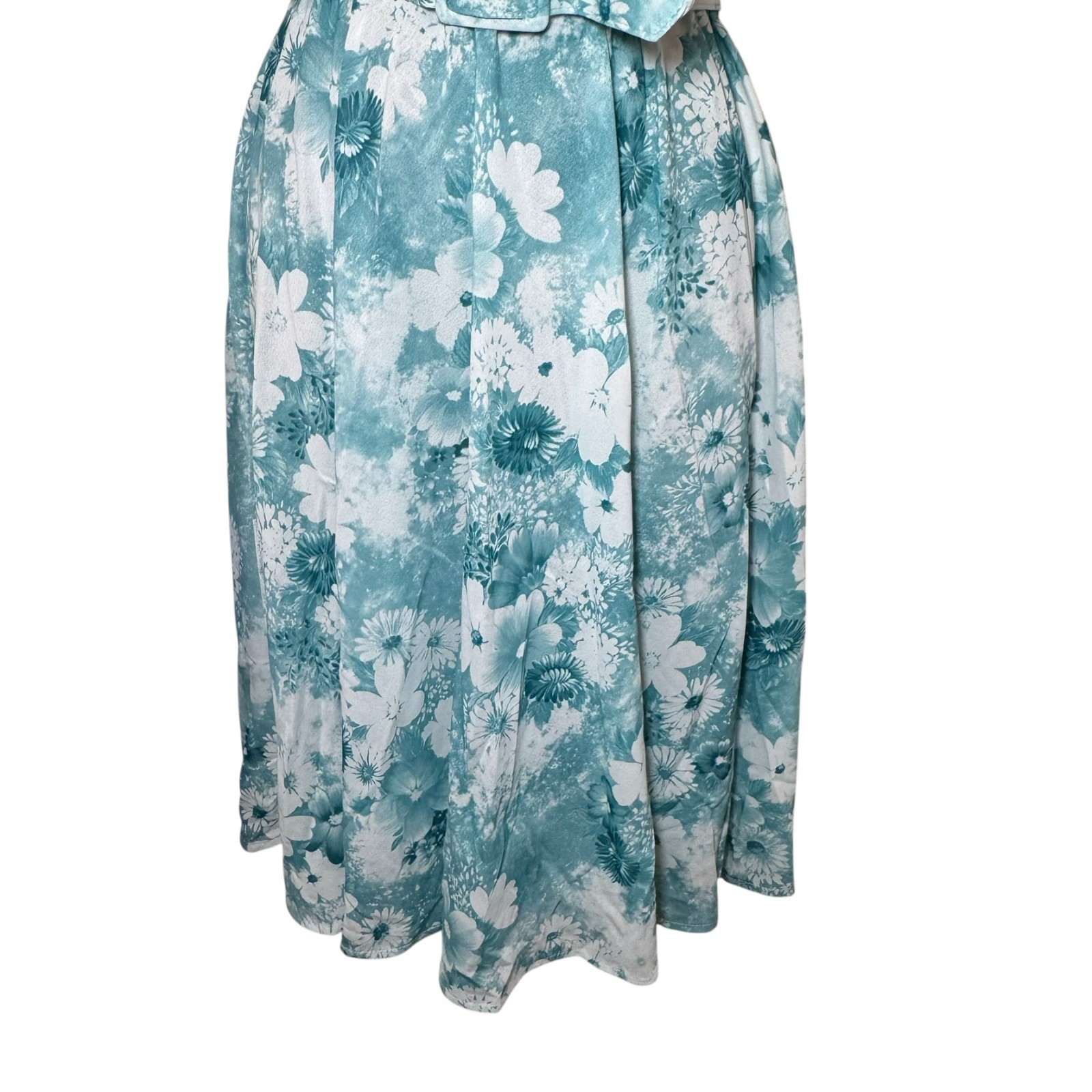New VTG California Looks Dress Woman SZ 8 Petite Aqua Floral Belted CottageCore