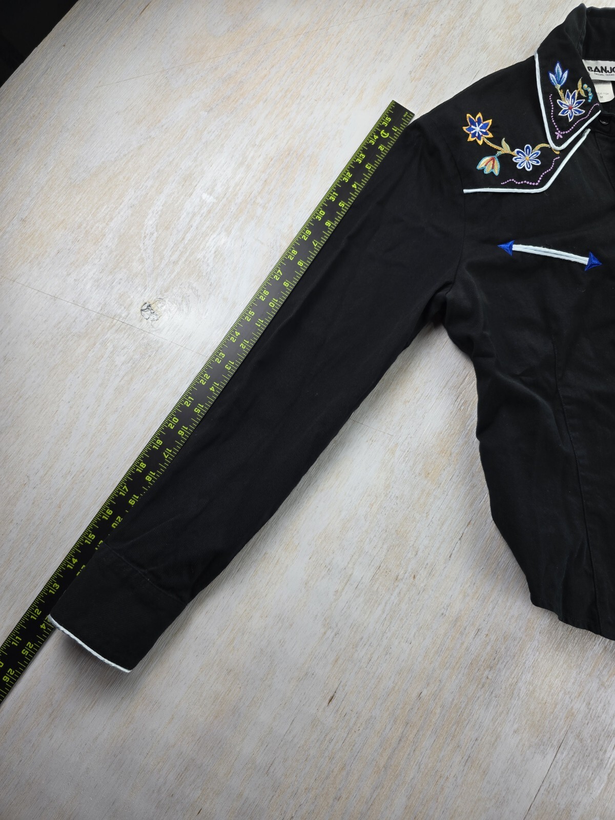 VTG Banjo Floral Arrows Black Western Sz M Women’s Shirt Rodeo Dallas Texas USA