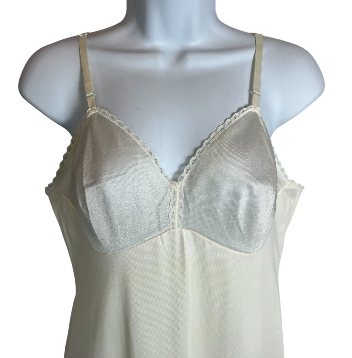 Vintage 70s Vanity Fair Ivory Full Dress Slip Dress Lace Trim USA Made 34 LL