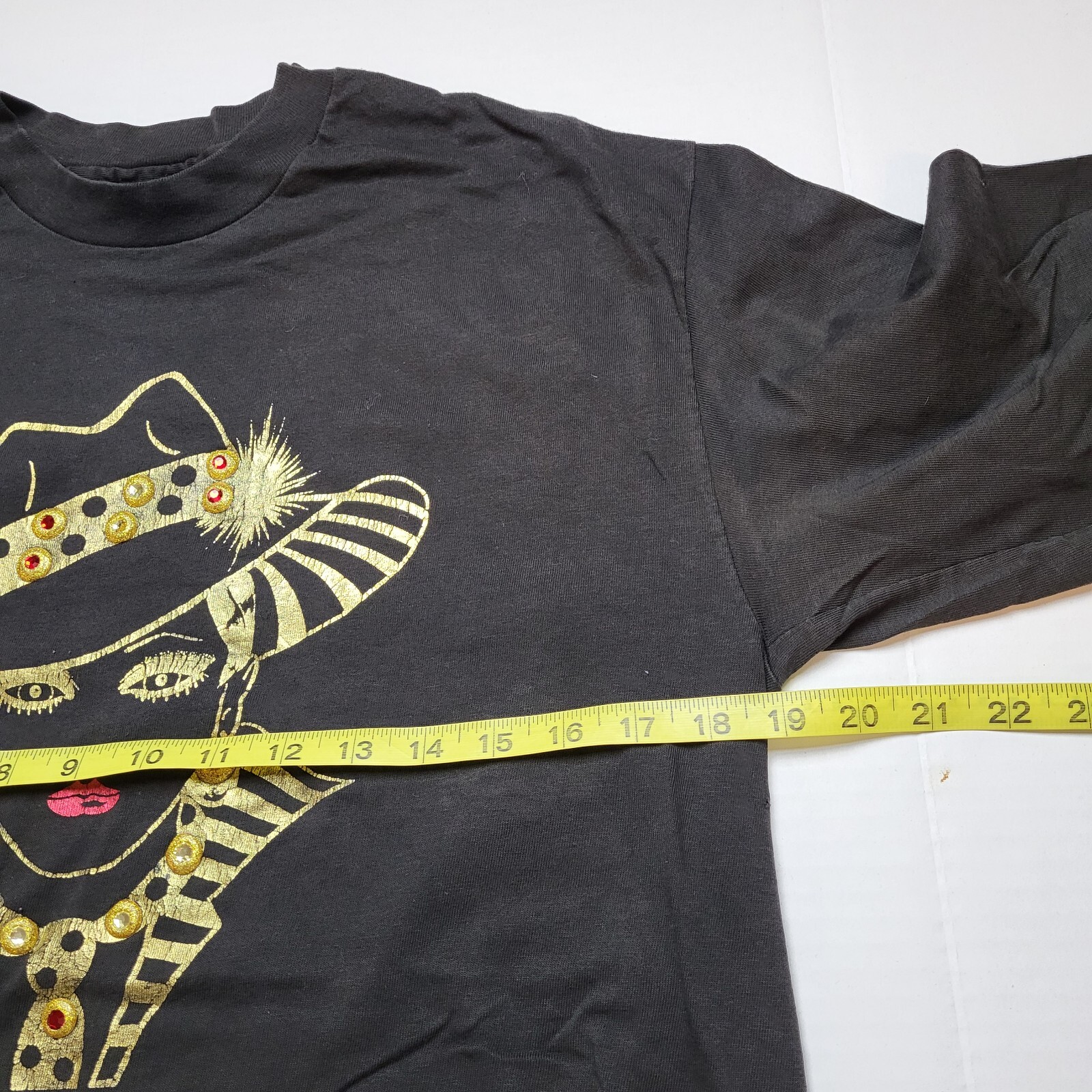 Vtg Elegant Lady T-Shirt Womens M Gems Fancy Long Sleeve Black Gold USA 90s ~46