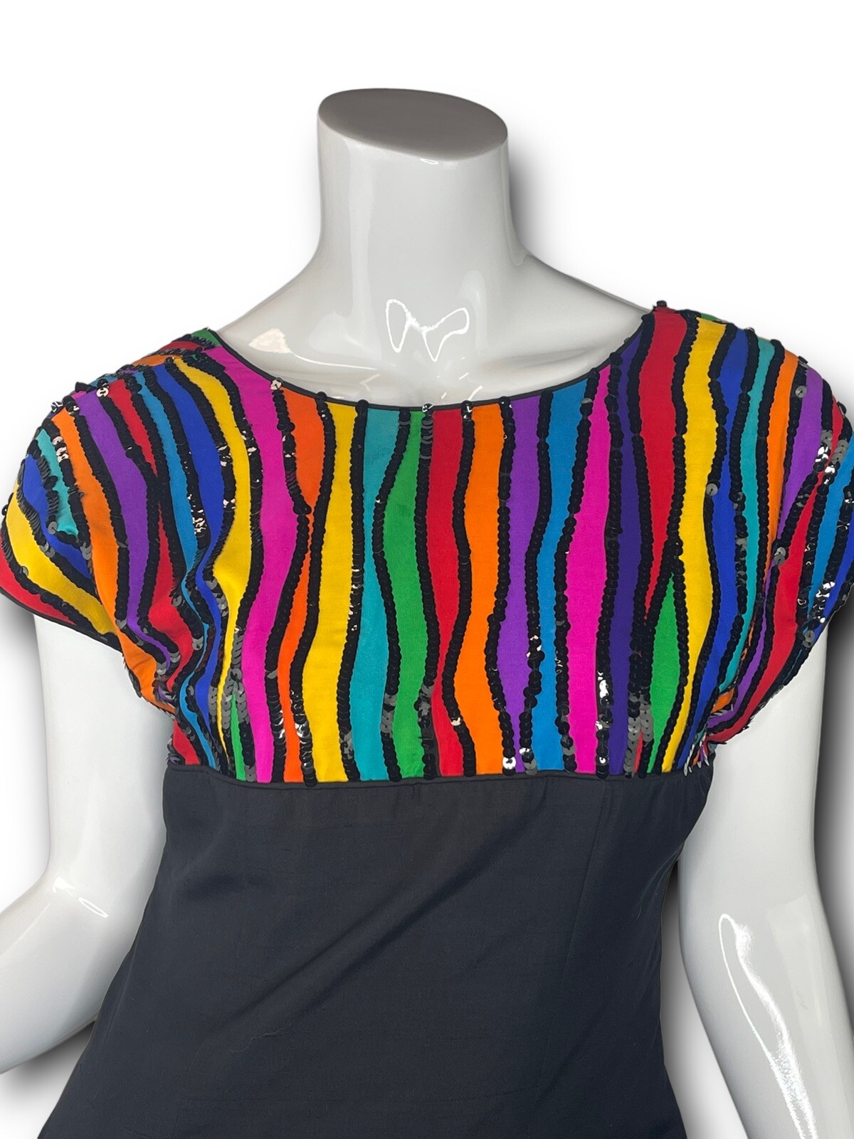 Vintage Kathryn Dianos Sz 8 Small Sequin Silk Colorful Black Dress Pls Read